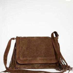 CHANEL BROWN SUEDE CC FRINGE MESSENGER FLAP BAG